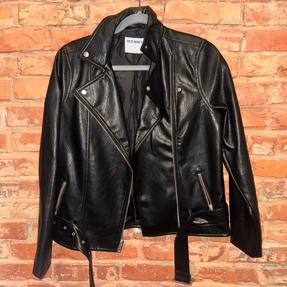 Old Navy Black Faux Leather Biker Jacket